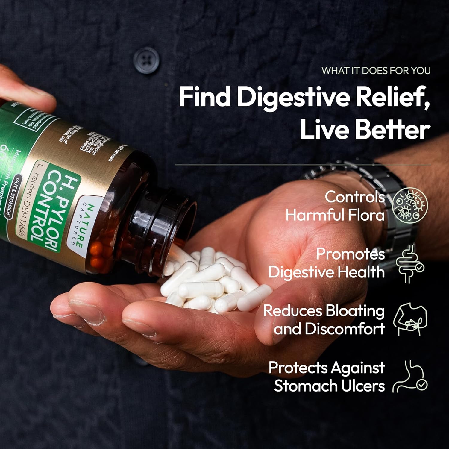 H Pylori Control - with Pylopass™ - Lactobacillus Reuteri DSM 17648-60 Capsules - 200 Billion CFU/g - Supports Elimination of Bad Bacteria in Stomach & Gut - GMP - Additive Free - Image 5