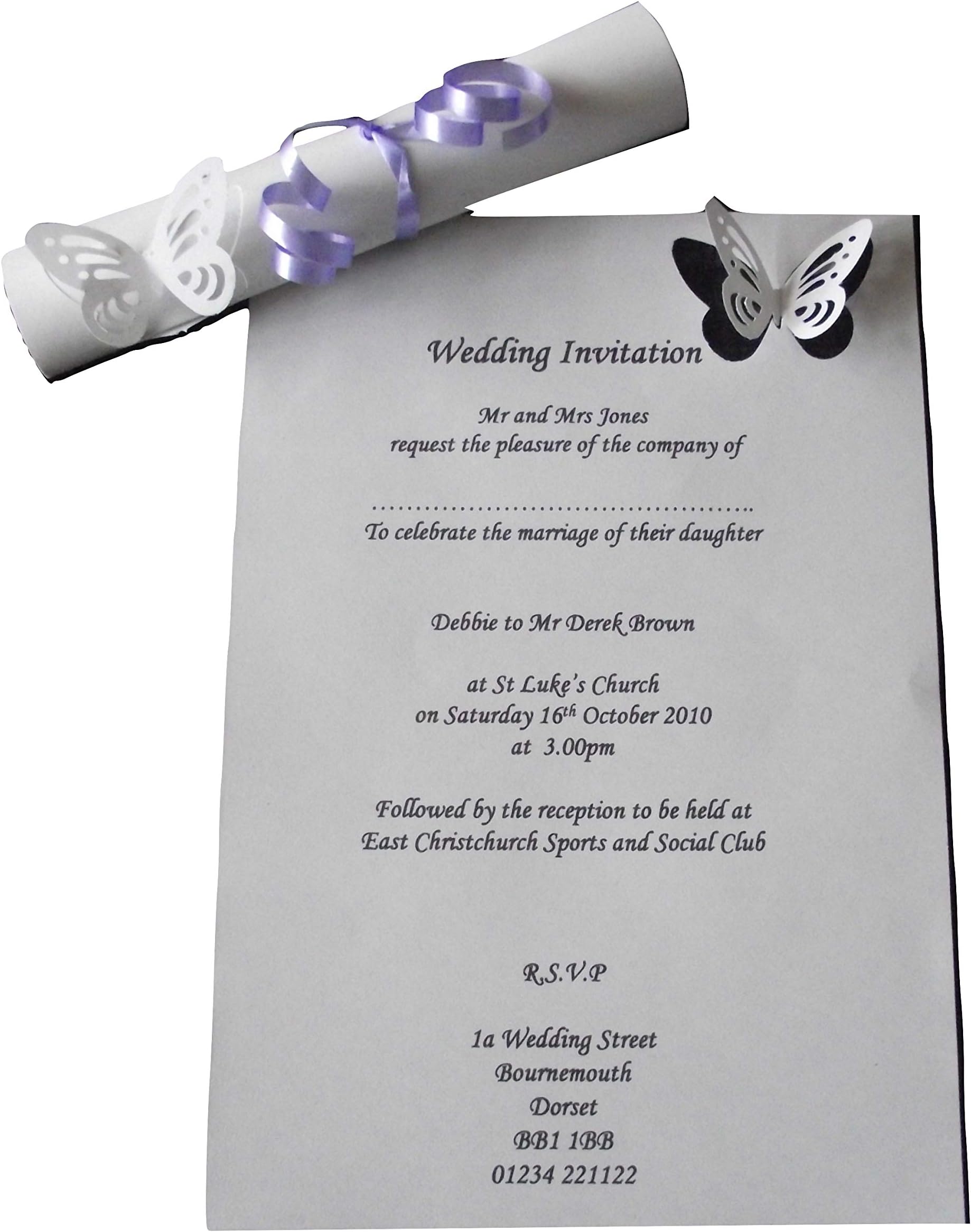 Wedding or Evening Scroll Invitations - Personalised - Set of 20 - Various Coloured Ribbon to Match Your Wedding Day Theme
