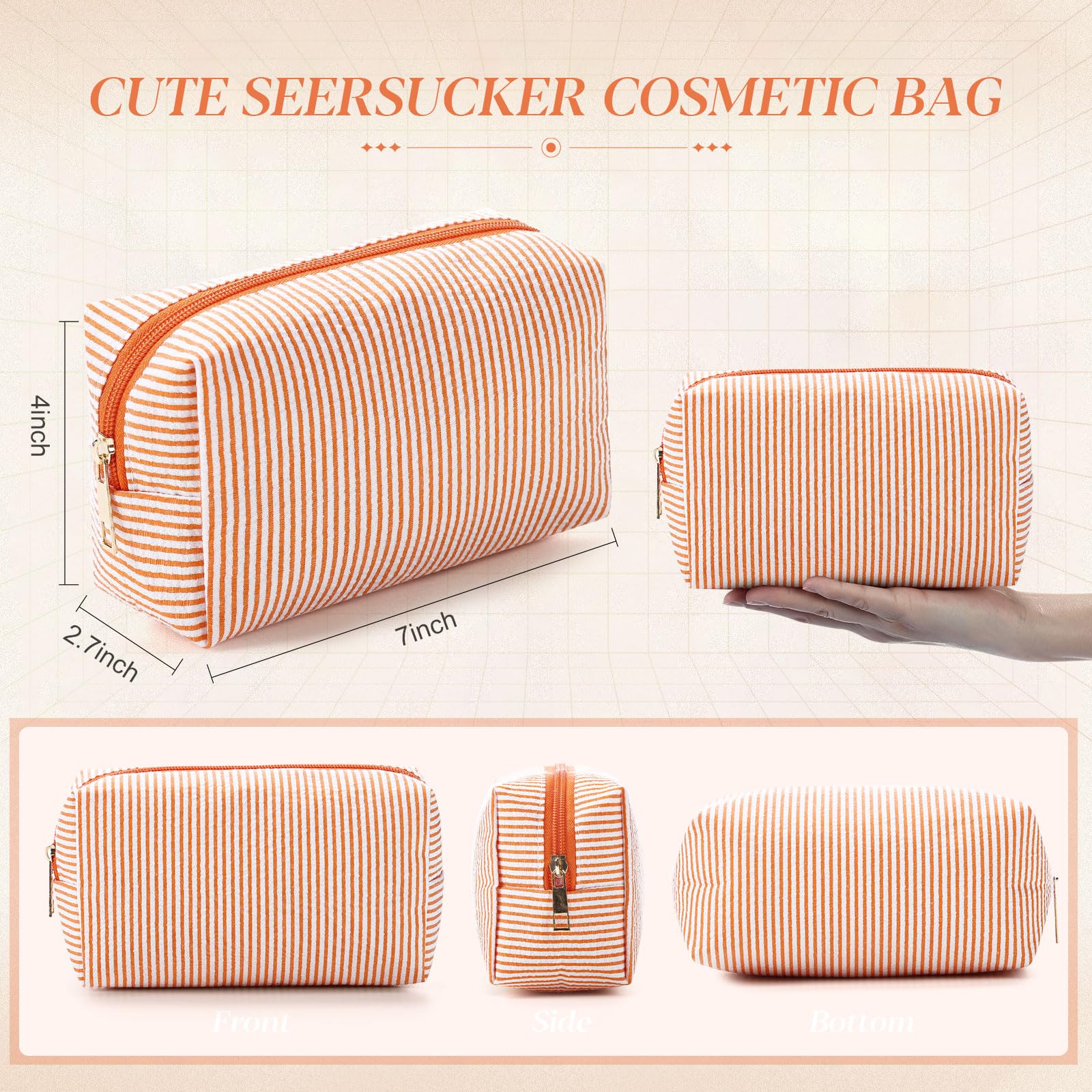Sanwuta Bolsas de cosméticos de sirsaca a granel, bolsas de maquillaje a rayas para mujer, bolsa grande de almacenamiento preparada, organizador de viaje para boda, dama de honor, novia, regalo para