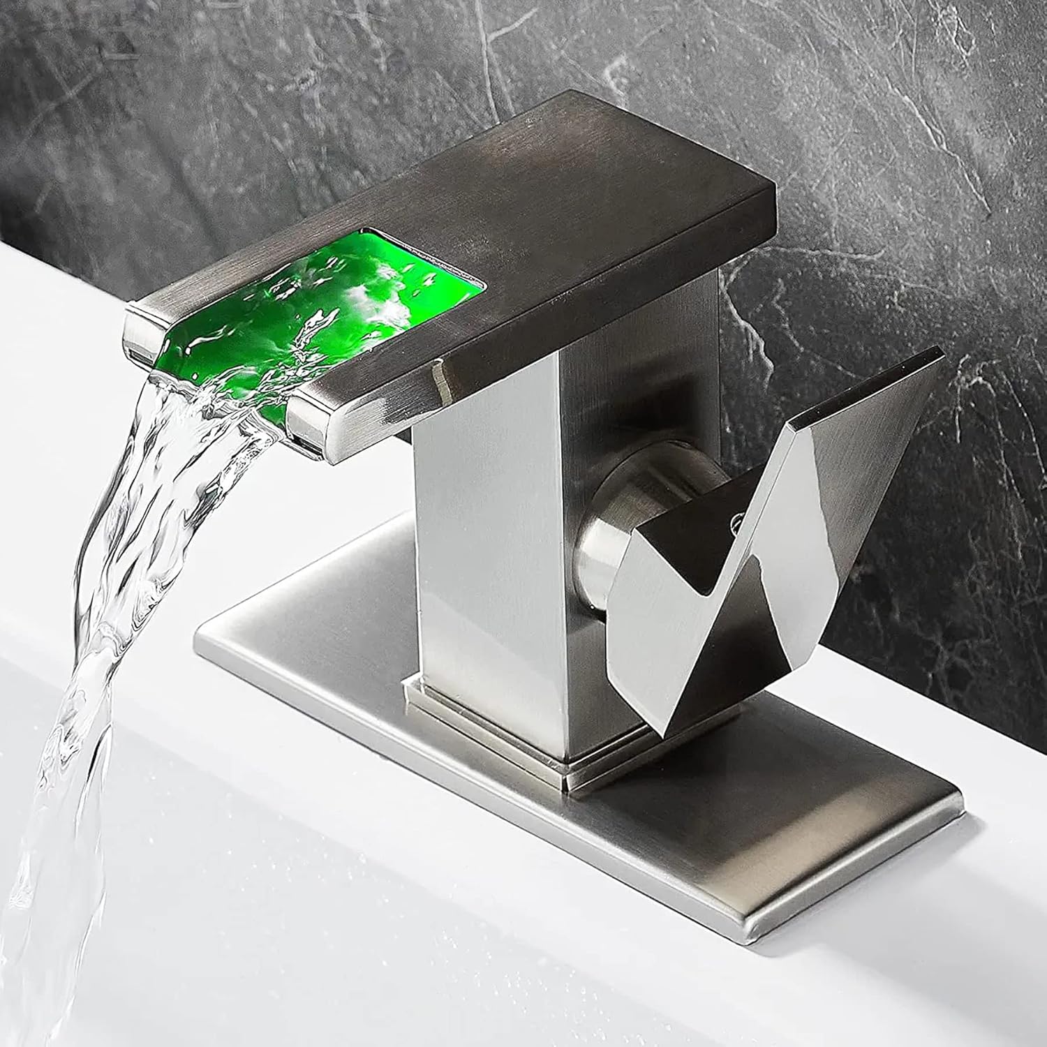 LED Waterfall Faucet, Single Hole Bathroom Sink Faucet with LED Light