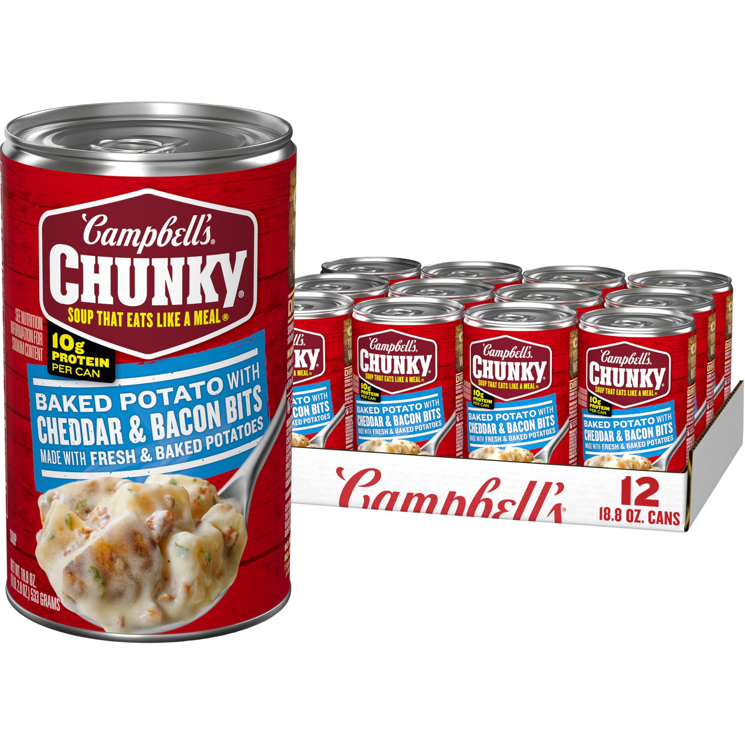 Campbell's Chunky Soup, Baked Potato with Cheddar and Bacon Bits Soup, 18.8 Oz Can (Case of 12)