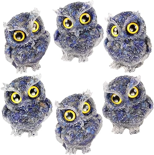 Miniatura 3 de TUMBEELLUWA Juego de 2 figuras de búho de organza de cristal de lapislázuli estatuas decorativas de búho de resina para mesa de oficina en casa
