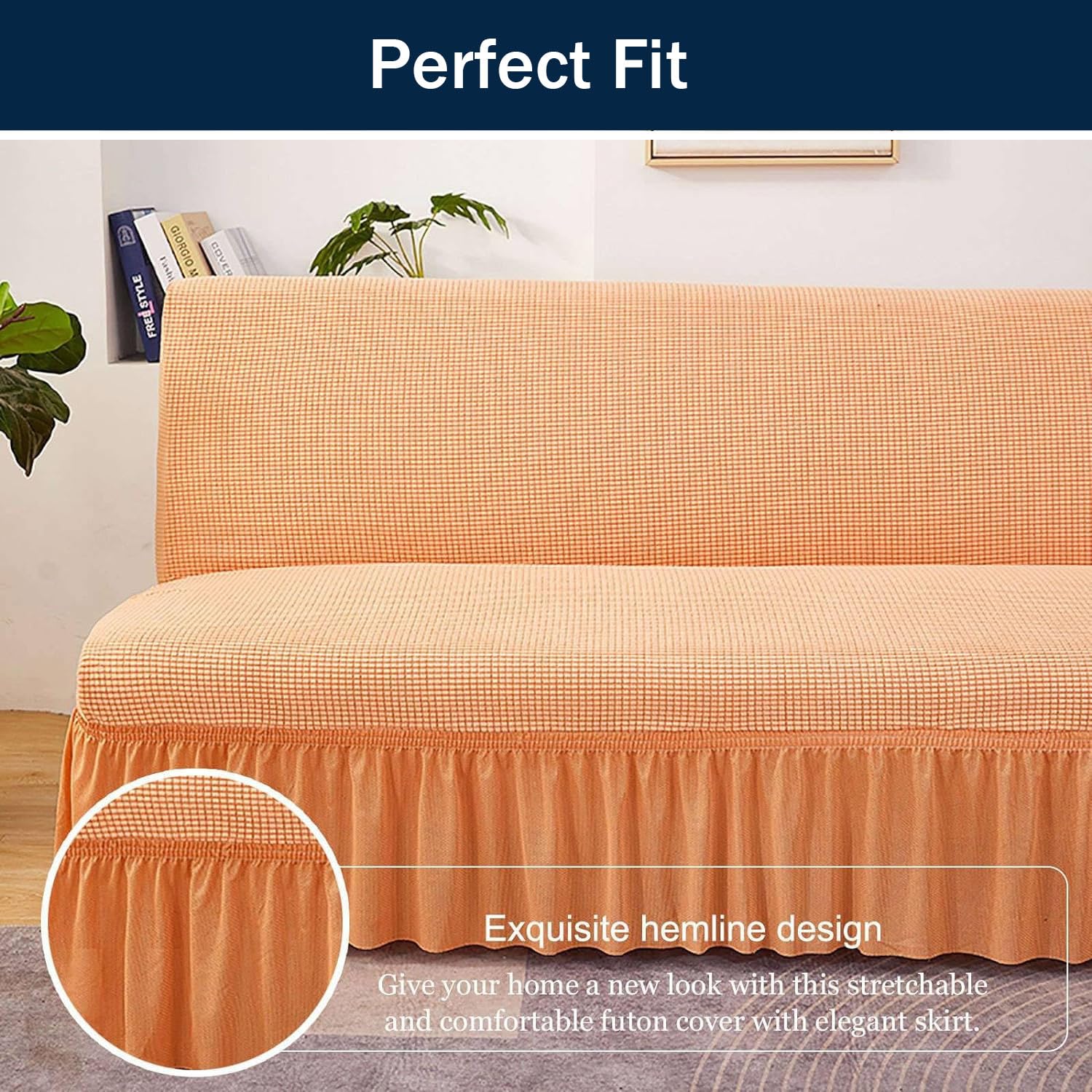 YOPOIY Funda de futón jacquard con faldón, funda elástica plegable para sofá cama sin brazos, extraíble, suave, lavable (gris opaco, mediano)