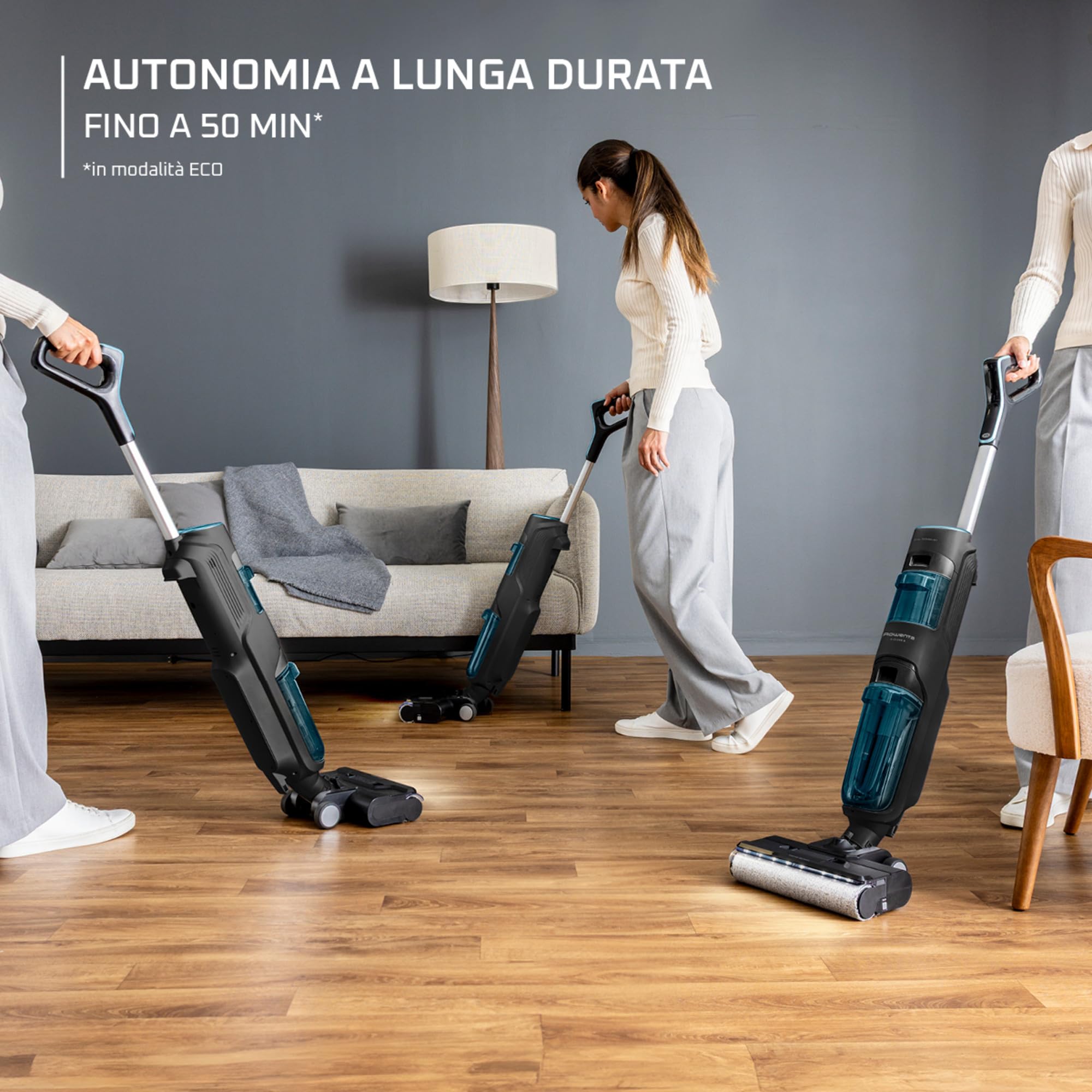 Rowenta X-Clean 5, Lavapavimenti Senza Fili, Aspira e Lava fino a 50 Minuti, Tecnologia Smart, Autopulizia e Asciugatura a 60°, con Assistente Vocale e Accessori Inclusi, Colore Nero Gama, GZ5555