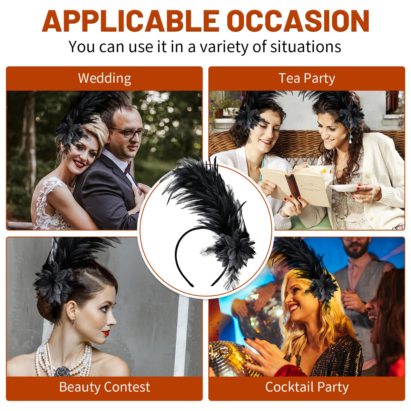 ElevateTech Feather Headpiece for Women Black Fascinators Hats Headband Tea Party Flower Headpiece 20s 50s 80s Accessories Suitable Girl Halloween Christmas Wedding Cocktail Gift - Image 4