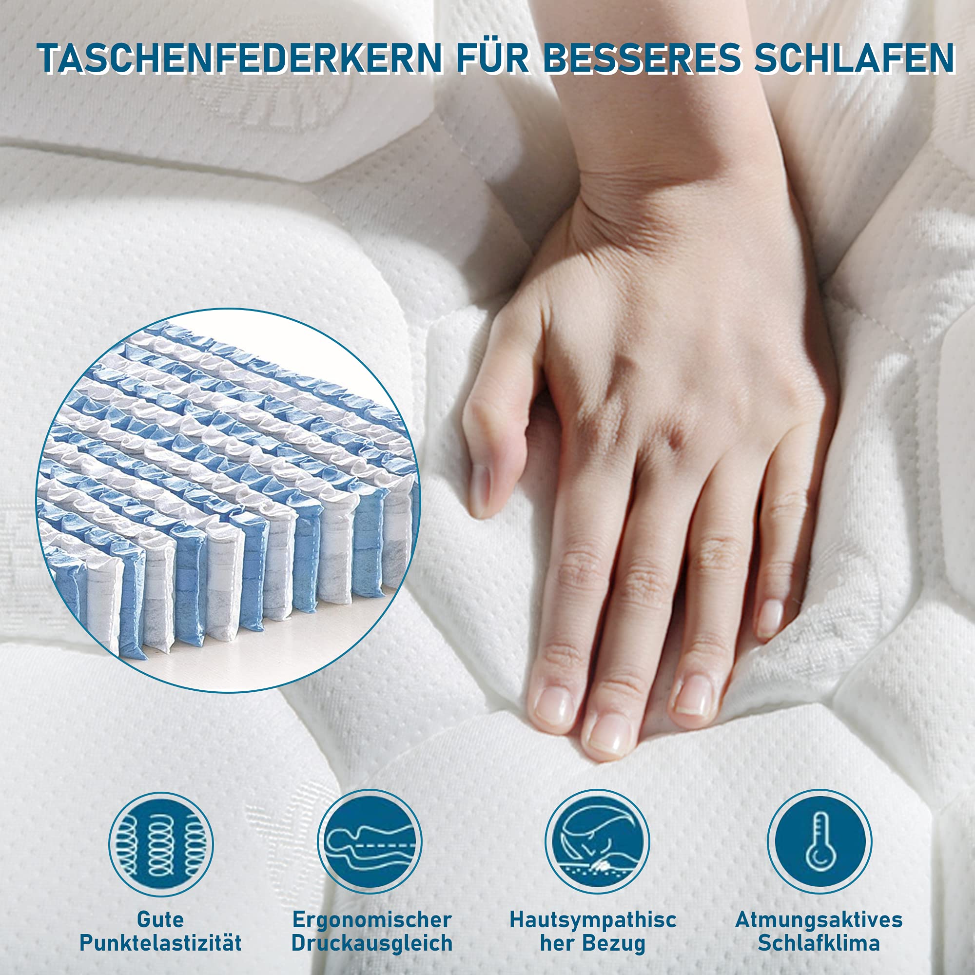 Generisch Moderno letto matrimoniale 140 x 200 cm con 2 cassetti, con struttura del letto e rete a doghe, rovere bianco, carico massimo 181 kg, spazio sotto il letto, materasso per chi dorme