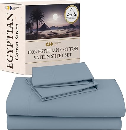 California Design Den Certified Luxury 100% Pure Egyptian Cotton Sheets Set - Soft and Durable Sateen, Deep Pocket Cal King Sheet Set - Blue Hydrangea