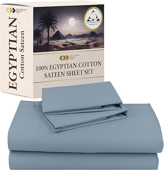 California Design Den Certified Luxury 100% Pure Egyptian Cotton Sheets Set - Soft and Durable Sateen, Deep Pocket Cal King Sheet Set - Blue Hydrangea