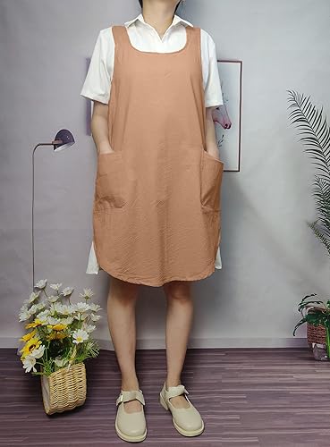 Miniatura 7 de Delantales de algodón con espalda cruzada, color sólido, para cocina, jardín, para mujeres y niñas con bolsillos