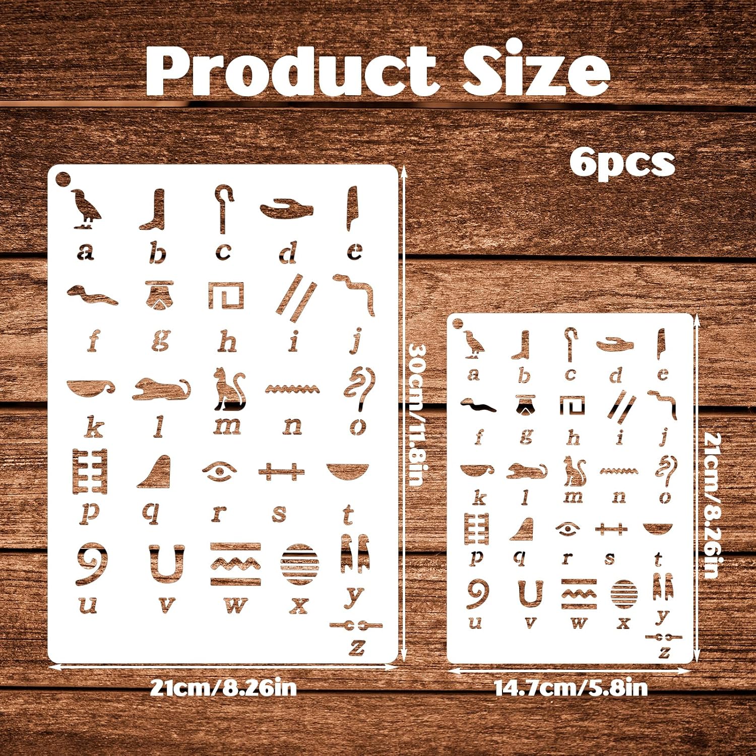6Pcs Egyptian Hieroglyphs Stencil for Painting, Reusable Ancient Egyptian Glyphs Alphabet Painting Template for Wood Burning, Vintage Inlay Border Stencils for Journal, Scrapbook, Crafts, Art, DIY image 2
