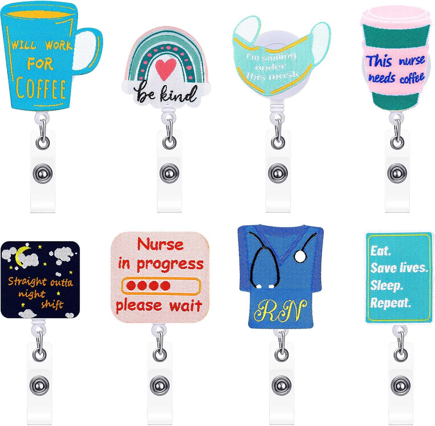 8 Pcs Nurse Badge Reels Cute Felt Retractable Funny Nursing Badge Reels Nurse