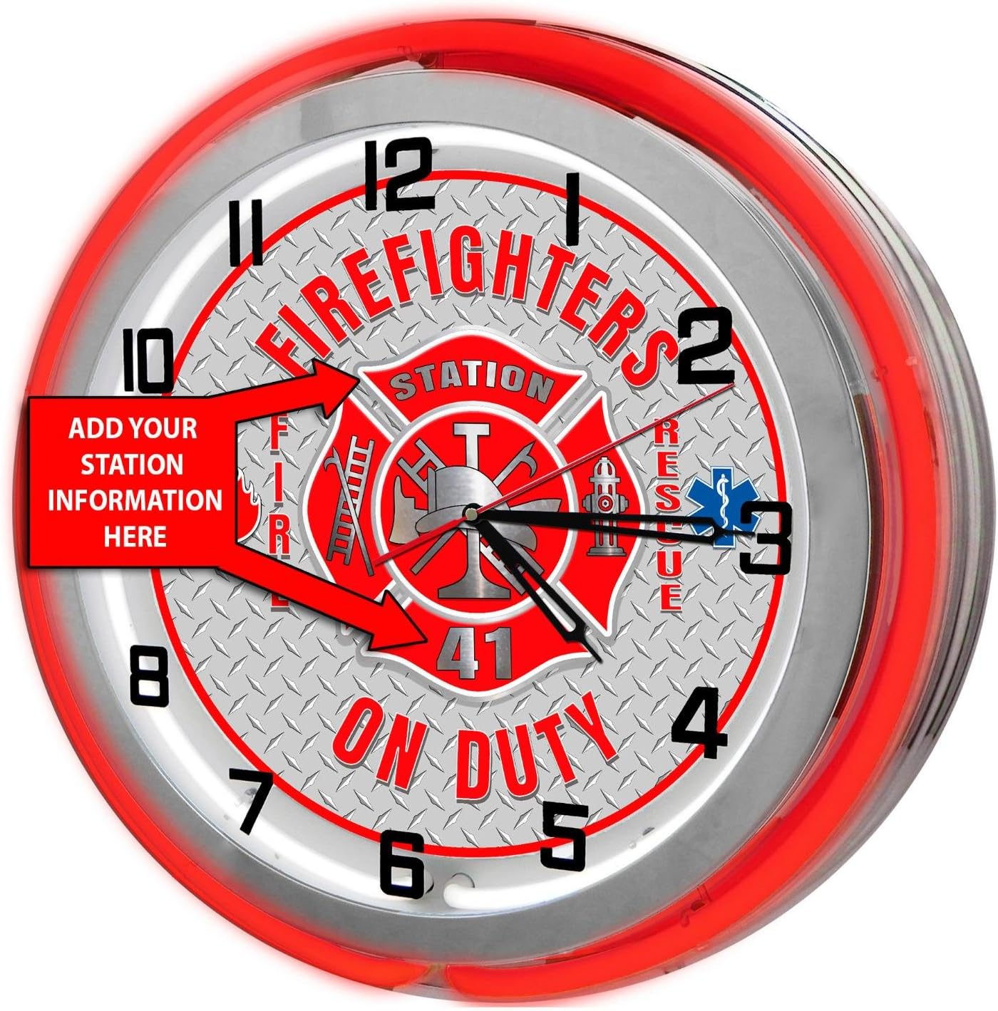 Fire and Rescue Firefighter 18" Red Double Neon Clock from Redeye Laserworks