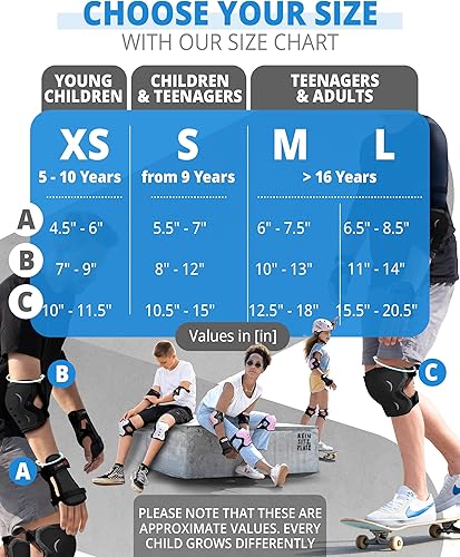 Miniatura 5 de SKATEWIZ Juego de rodilleras y coderas para niños y adultos con protectores de muñeca para patinaje sobre ruedas [6 piezas] - Equipo de protección