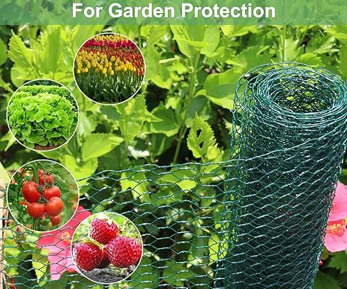 Miniatura 4 de Alambre de pollo para arreglos florales, malla verde de 15.7 x 157 pulgadas, valla de 0.6 pulgadas hexagonal galvanizada con revestimiento de PVC