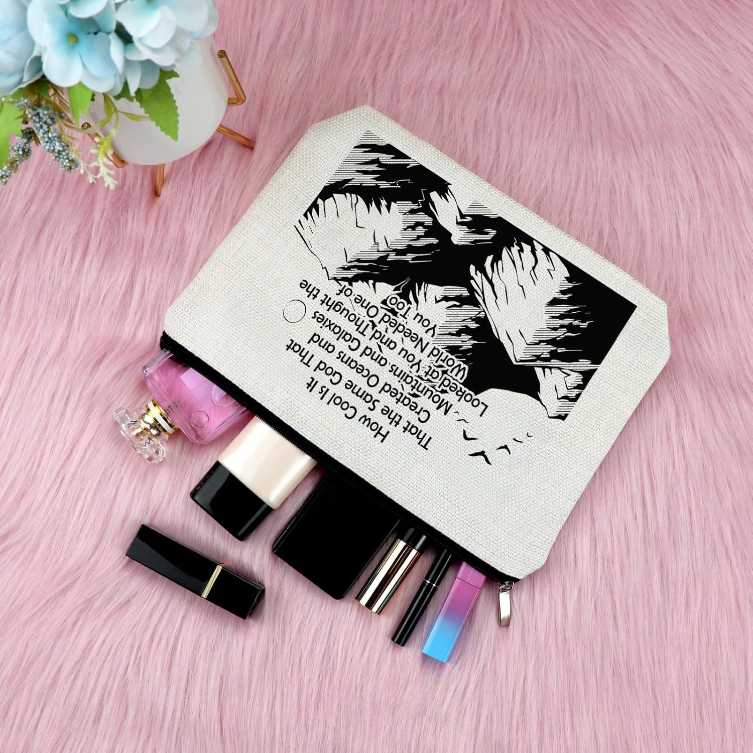 Sfodiary Inspirational Makeup Bag for Women Encouragement Graduation Gifts for Daughter Sister Friends Cute Mountains Cosmetic Bag Birthday Christmas Gifts for Niece Mom Aunt Zipper Travel Pouch - Image 4