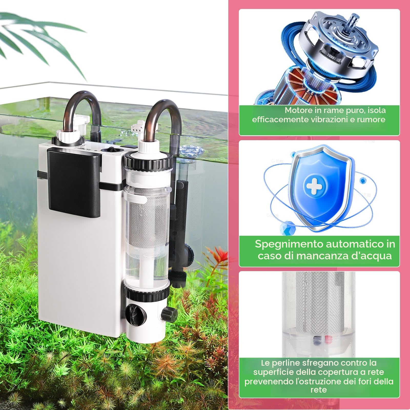 hygger Hang On Back Filtro,Filtro Esterno Silenzioso per Serbatoio di Pesce,500L/H 6W Filtro per Acquario con Raccolta Rifiuti di Pesce, Regolabile Fish Tank Filter for 19-75L Tanks