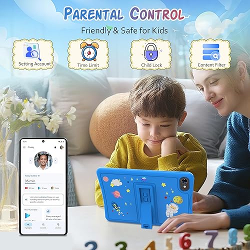 Miniatura 4 de Tablet para niños, tableta Android 15 para niños de 3 a 7 años, control parental, aplicaciones educativas preinstaladas, incluye funda protectora
