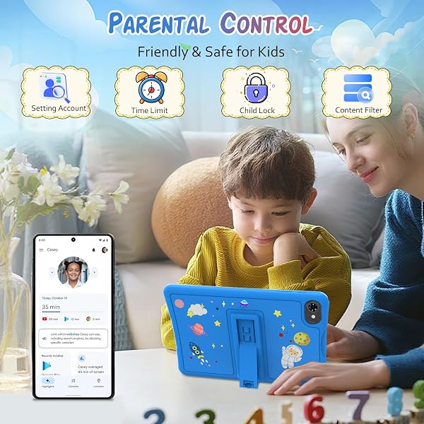 TABWEE Kids Tablet 10 inch, Android 15 Tablets for Kids, Parental Control, Pre-Installed Kiddos Software & Kids Space, Includes Case & Stylus Pen, 12GB RAM 64GB ROM, 2TB Expand, HD IPS Screen(Blue) - 4