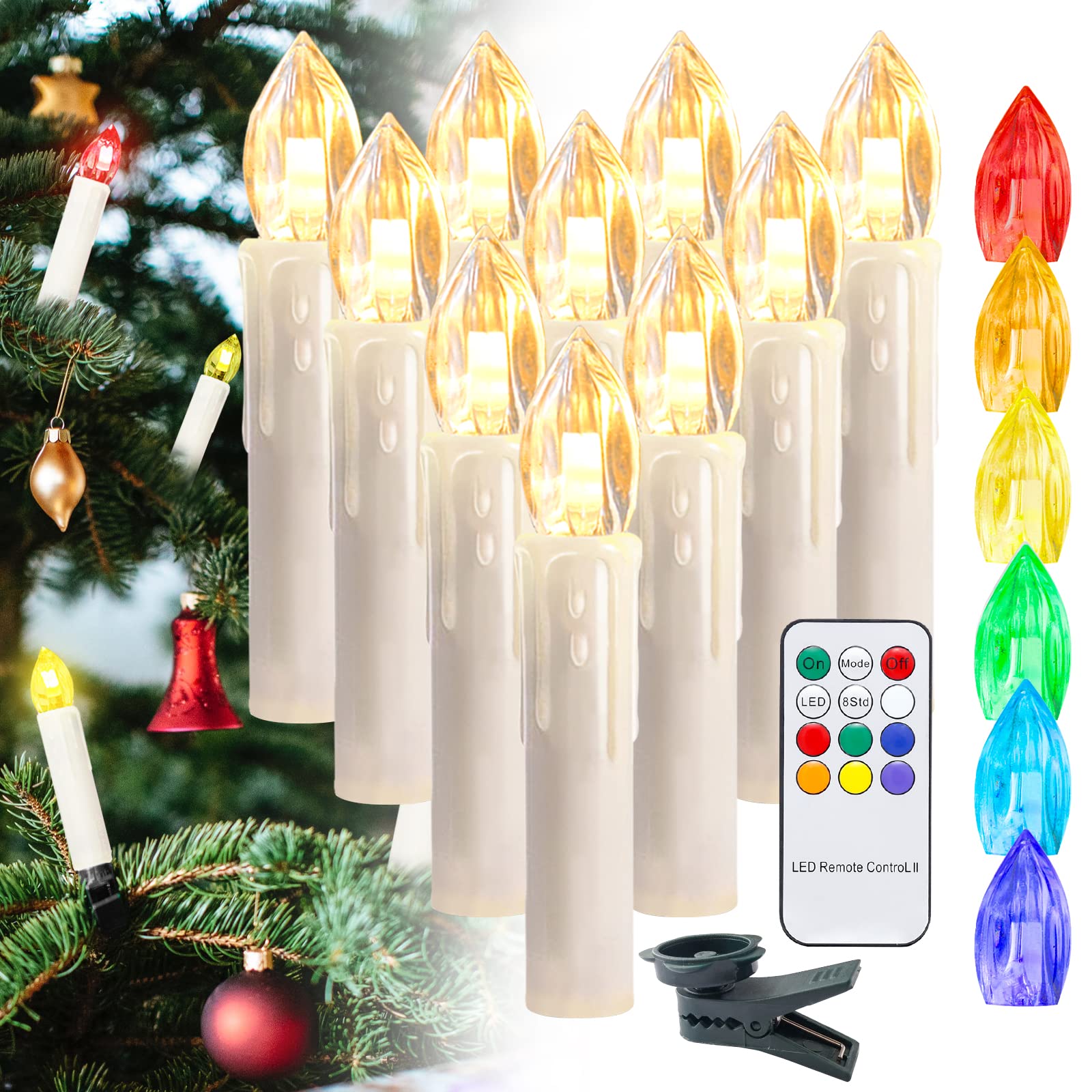 30 Velas LED Navideñas Con Mando A Distancia – Blanco Cálido, Parpadeo, Con Clips Para Árbol