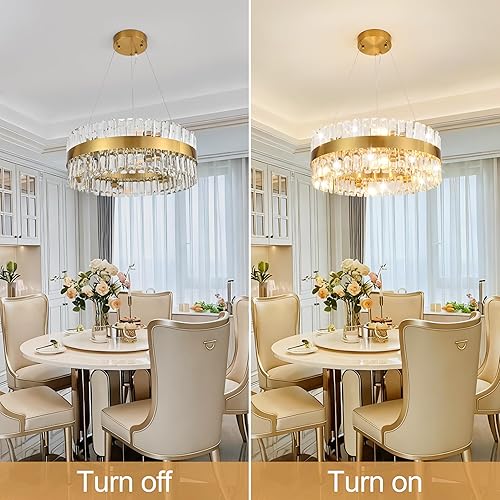 Miniatura 2 de MADEM Modernas lámparas LED circulares de cristal, lámpara de araña dorada, lámpara de techo colgante contemporánea para comedor, sala de estar,