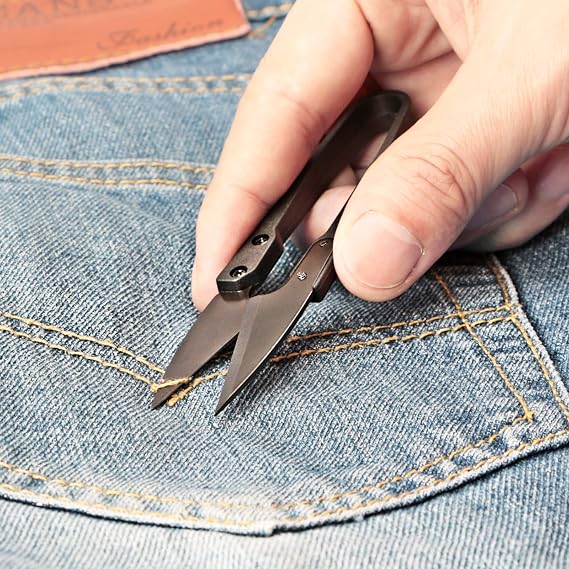 KUONIIY Pinking Shears (2 Pcs, Serrated & Scalloped Edges) with a Thread Snips, Zig Zag Scissors with Comfortable Handle, for Cutting Fabric, Orangeblack