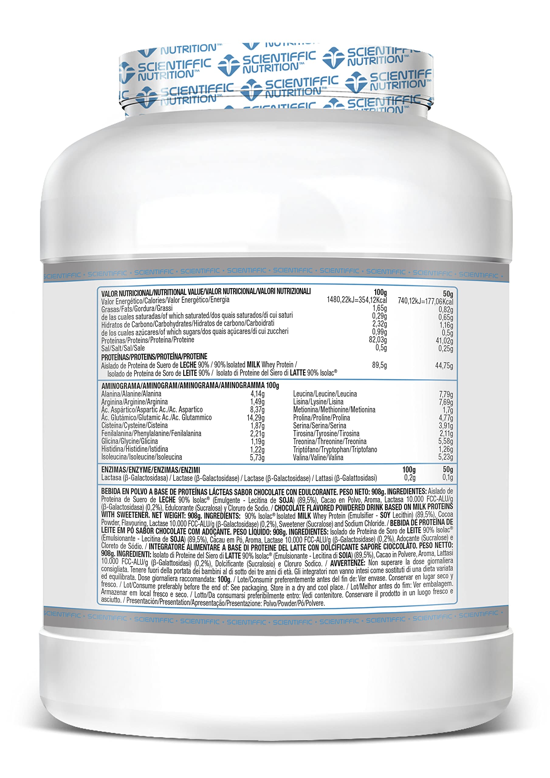 Scientiffic Nutrition - Isolat 2.0, Whey Protein, Suplemento de Proteina Aislada ISO con Lactasa, Proteina de Suero de Leche en Polvo - 908g, Chocolate.