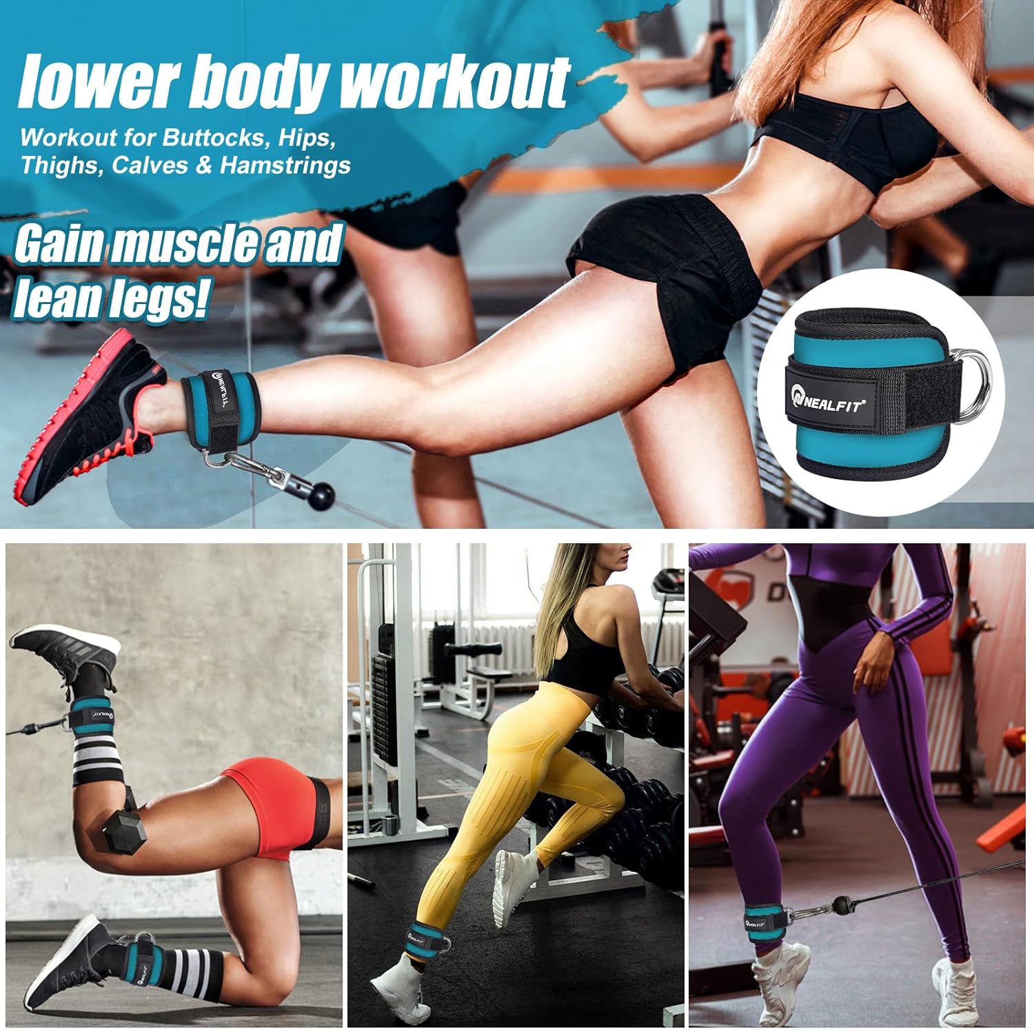 Ankle Strap for Cable Machine, Gym Ankle Cuff for Kickbacks, Leg Extensions, Glute Workouts, Booty Hip Abductors Exercise for Women and Men image 6 of 7 B0DN9HRLGF