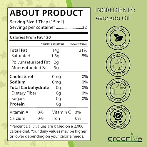 Miniatura 2 de GreenIVe - Aceite de aguacate - Aceite de aguacate 100% puro - prensado en frío - Virgen - Exclusivo en Amazon (16 onzas)