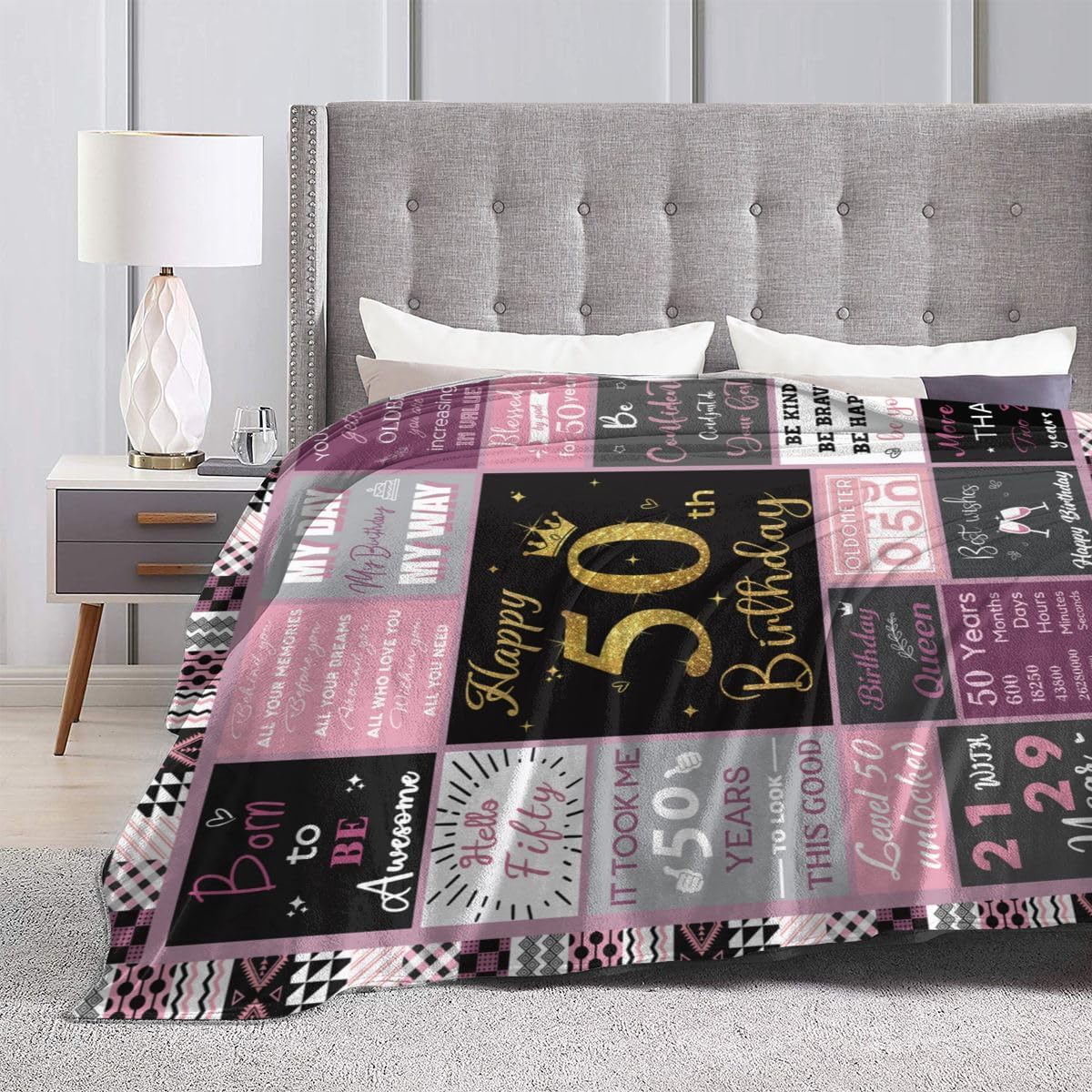 50 Birthday Gifts for Women, 50th Birthday Blanket with Gift Box for Women, Gifts for A 50th Birthday, Happy 50th Birthday Decorations Gift Ideas for Her, 50th Birthday Gifts Throw Blanket 60"x50" - Image 4