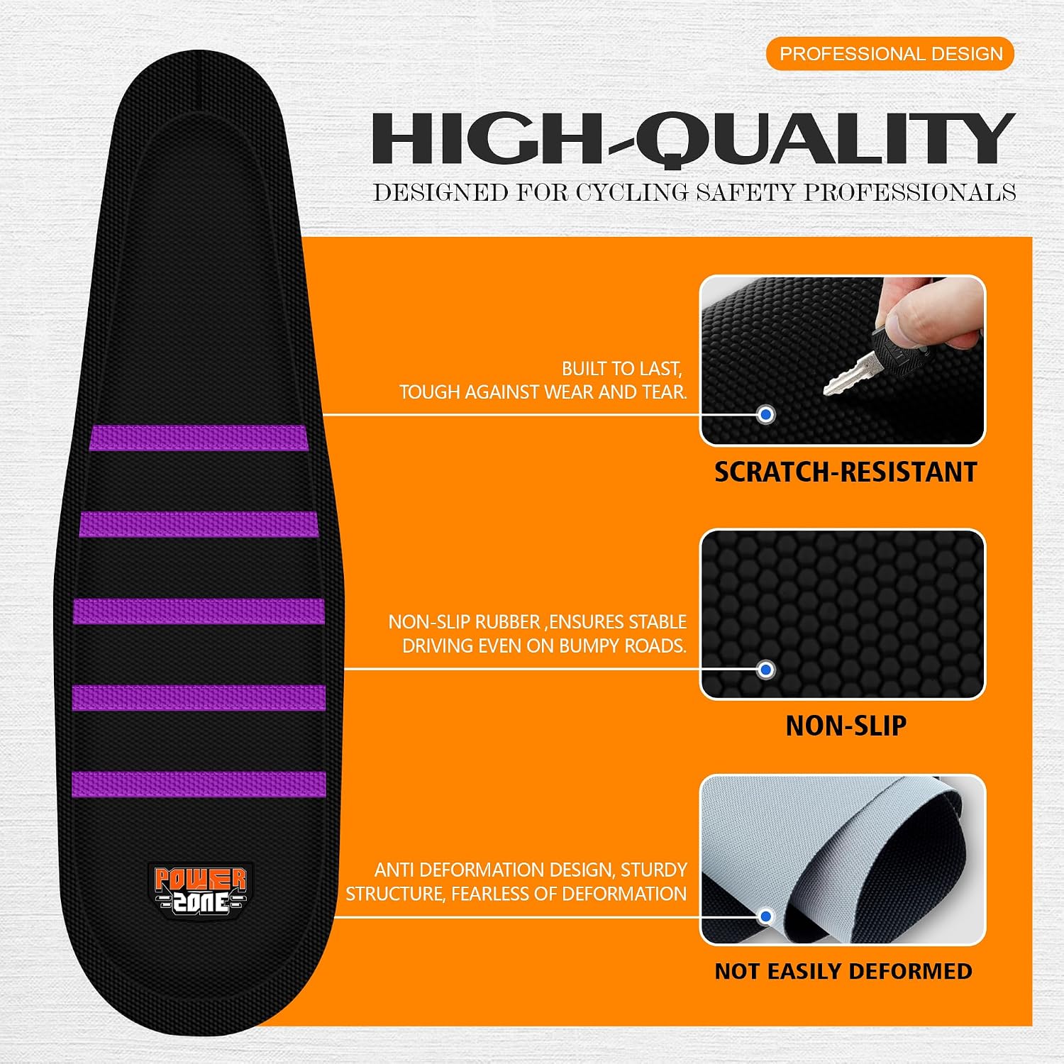Ribbed Seat Cover Compatible with Q20 - Non-Slip Electric Ebike Seat Cover Cushion (Black-Purple)