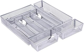 Mesh Kitchen Drawer Organizer  5 3 Separate Compartments Silverware Organizer Cu - Compare price