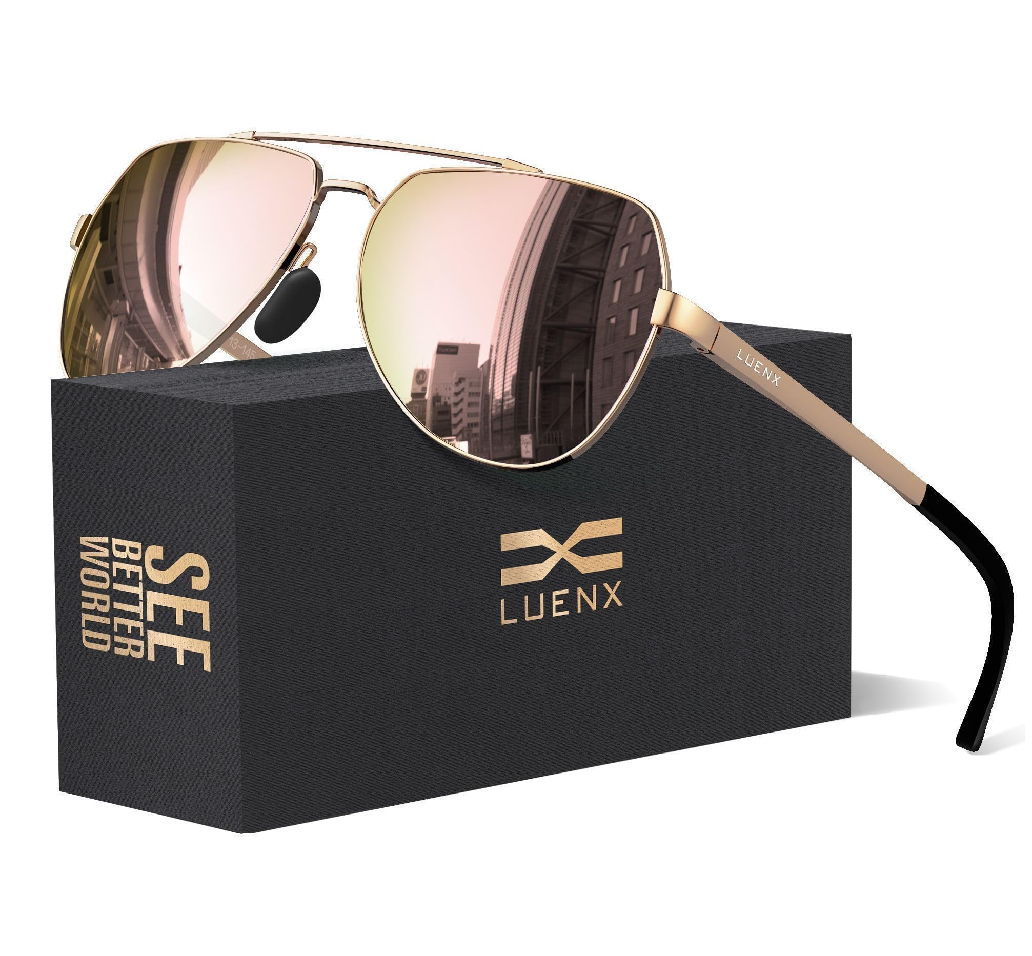 LUENX Aviator Sunglasses for Men Women Polarized New Shades Large Metal Frame - UV 400 Protection