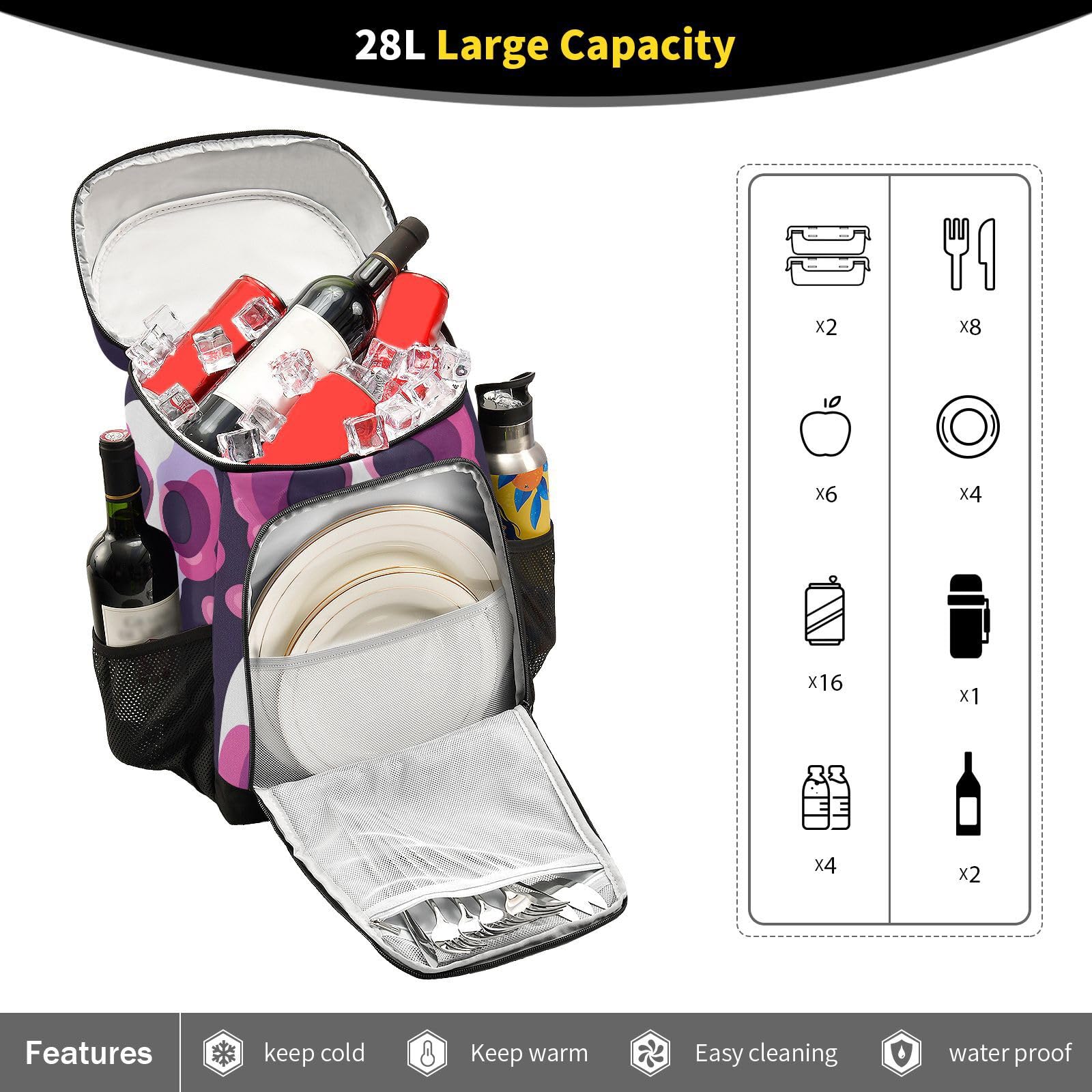 Funny Skull Head Skeleton Pink Cooler Backpack Cooler Insulated Leak Proof Lunch Backpack 36 Cans Waterproof Soft for Men Women Picnic Hiking Camping Beach