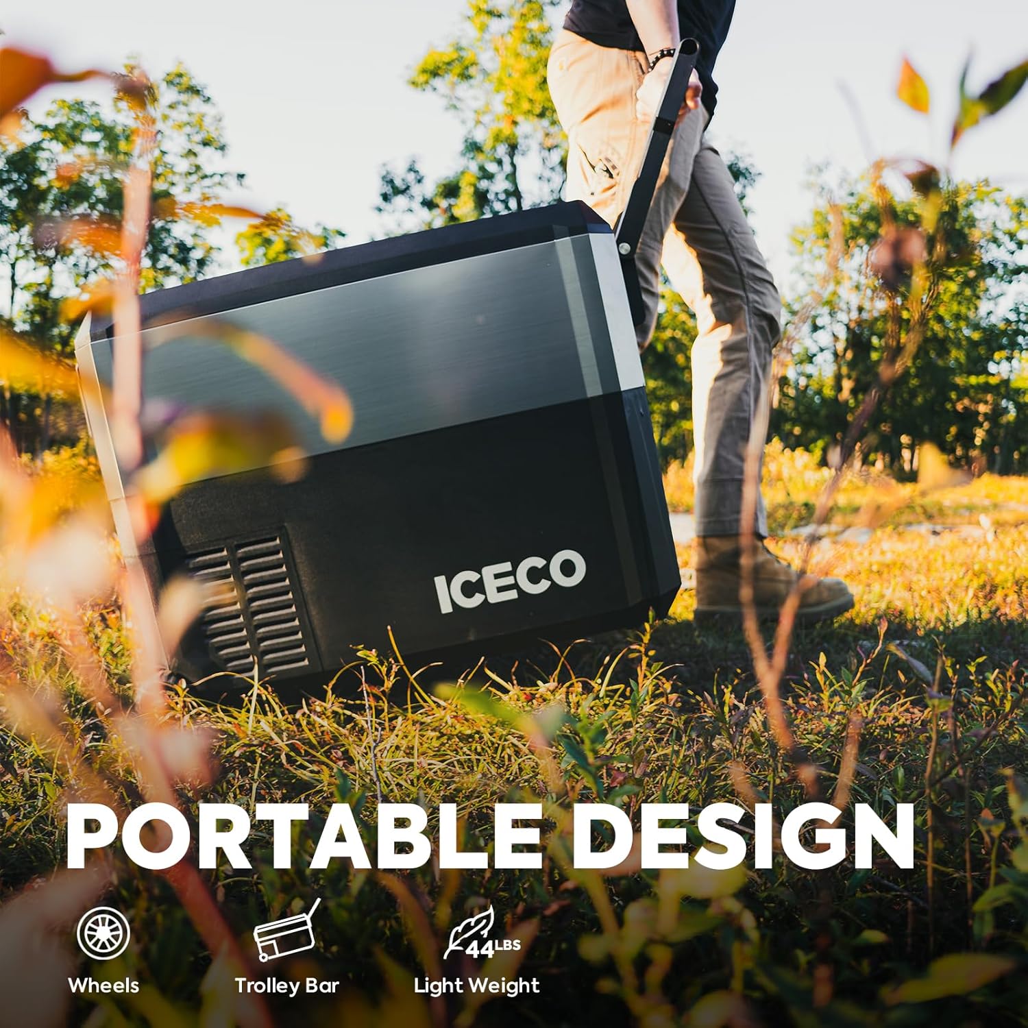 ICECO JP50 ProD Dual Zone Fridge Freezer, 51 Qt Portable Refrigerator Powered by SECOP, 12V Car Fridge with AC/DC, -4℉～68℉, Wheeled Electric Cooler for Camping, Travel, and Fishing