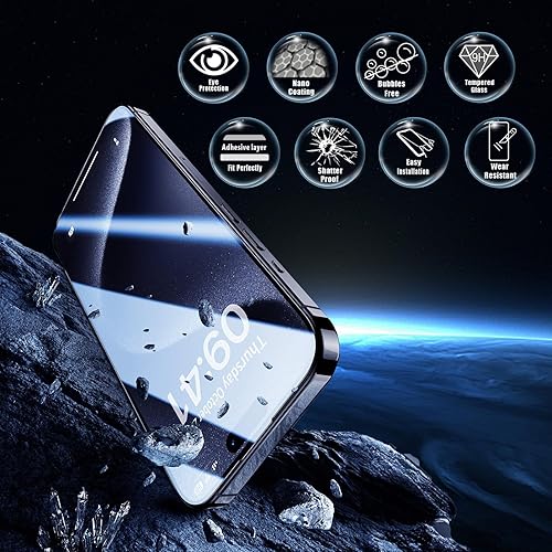 Vista 5 de Protector de pantalla para iPhone 15 Plus [6.7 pulgadas], 2 películas de vidrio templado antiluz azul incoloras, transparente HD, dureza 9H, sin