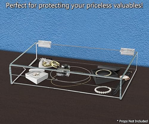 Miniatura 2 de Vitrina de acrílico con cerradura con llaves, 12 x 8 x 2.75 pulgadas, bandeja rectangular transparente para encimera con tapa para artefactos,