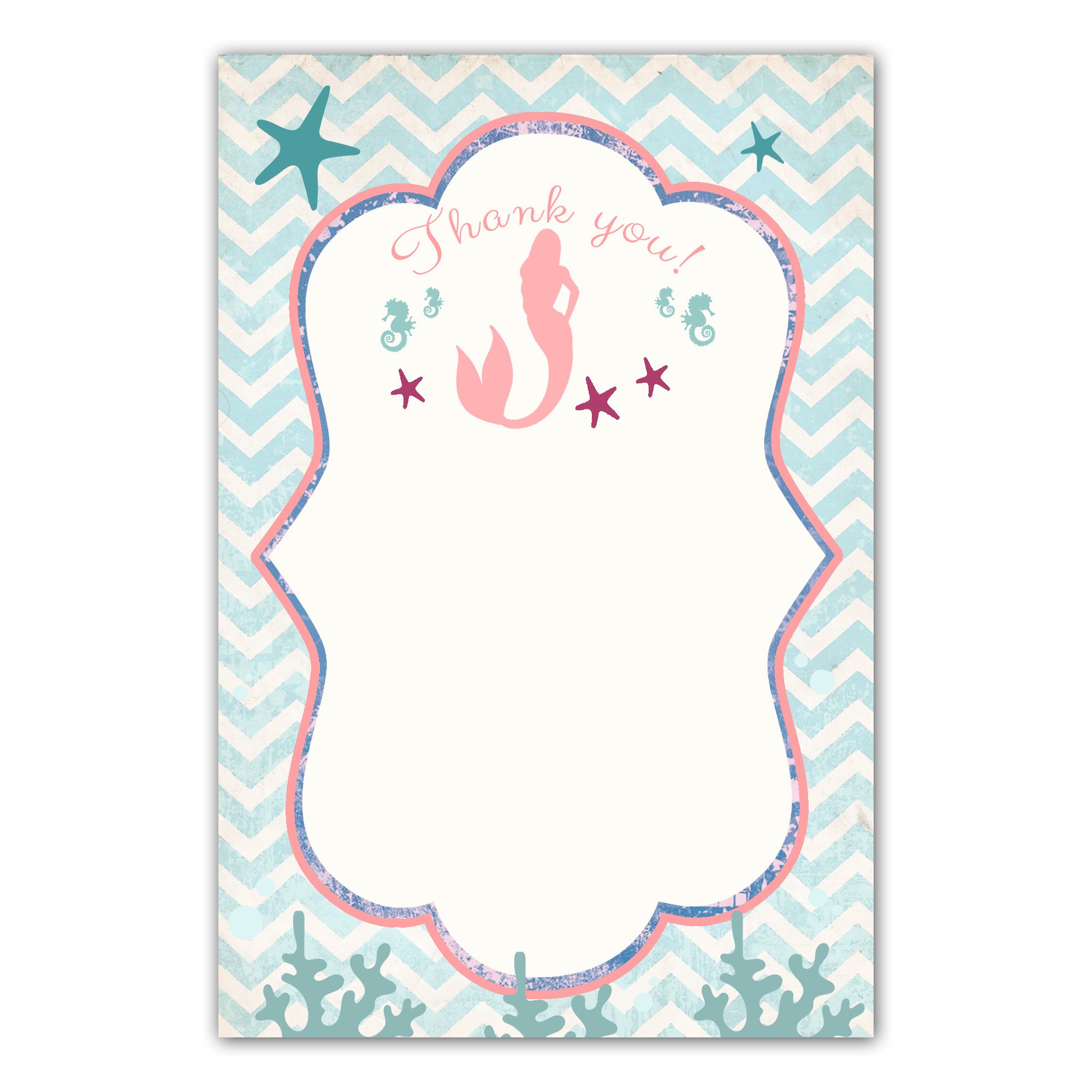 Amazon.com: 30 Vintage Mermaid Blank Thank You Cards Girl Birthday Party  Baby Shower Bridal Under the Sea + 30 White Envelopes : Home & Kitchen