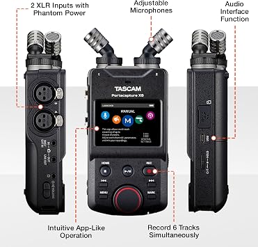 TASCAM Portacapture X6 32-bit Float Portable Audio Recorder, Field Recorder for Video, Music, Podcast, Voice, Podcasting