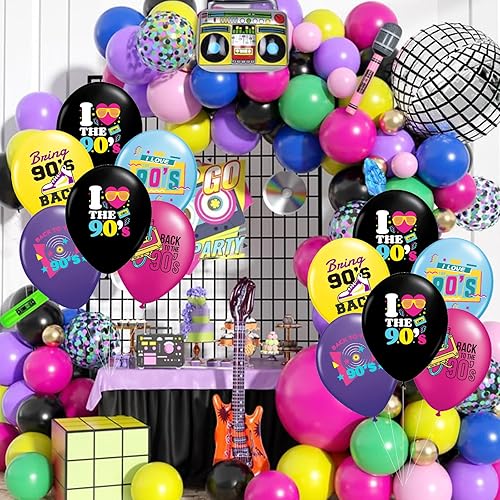 Miniatura 6 de Globos de los años 90, 30 globos retro de radio Boombox CD neón para fiestas de hip hop, rock and roll, decoración de cumpleaños, decoraciones de
