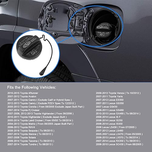 Miniatura 3 de Conjunto de tapa de depósito de combustible 77300-06040 cubierta de tapa de gas compatible con Toyota Lexus - 4Runner Avalon Camry Corolla