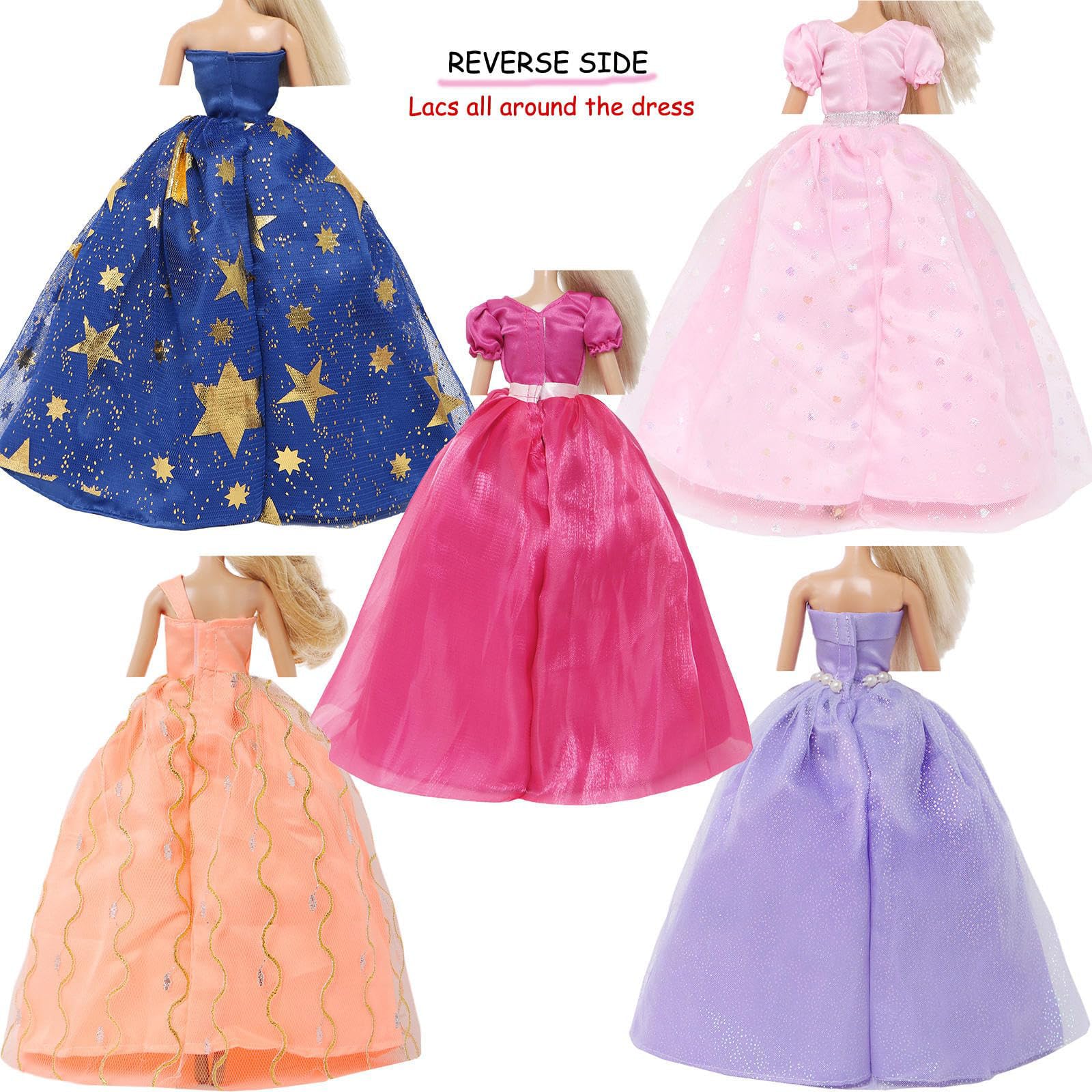 BJDBUS 5 Pcs Handmade Wedding Dress Party Gown for 11.5 Inch Girl Doll Clothes Accessories Random Clothing Set