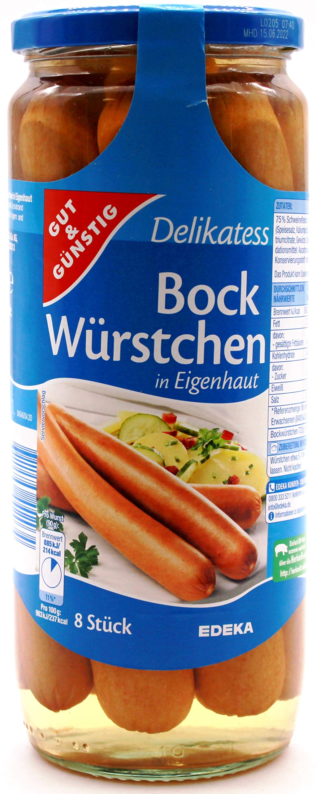 Gut & Günstig Delikatess Bock-Würstchen, 6er Pack (6 x 720g)
