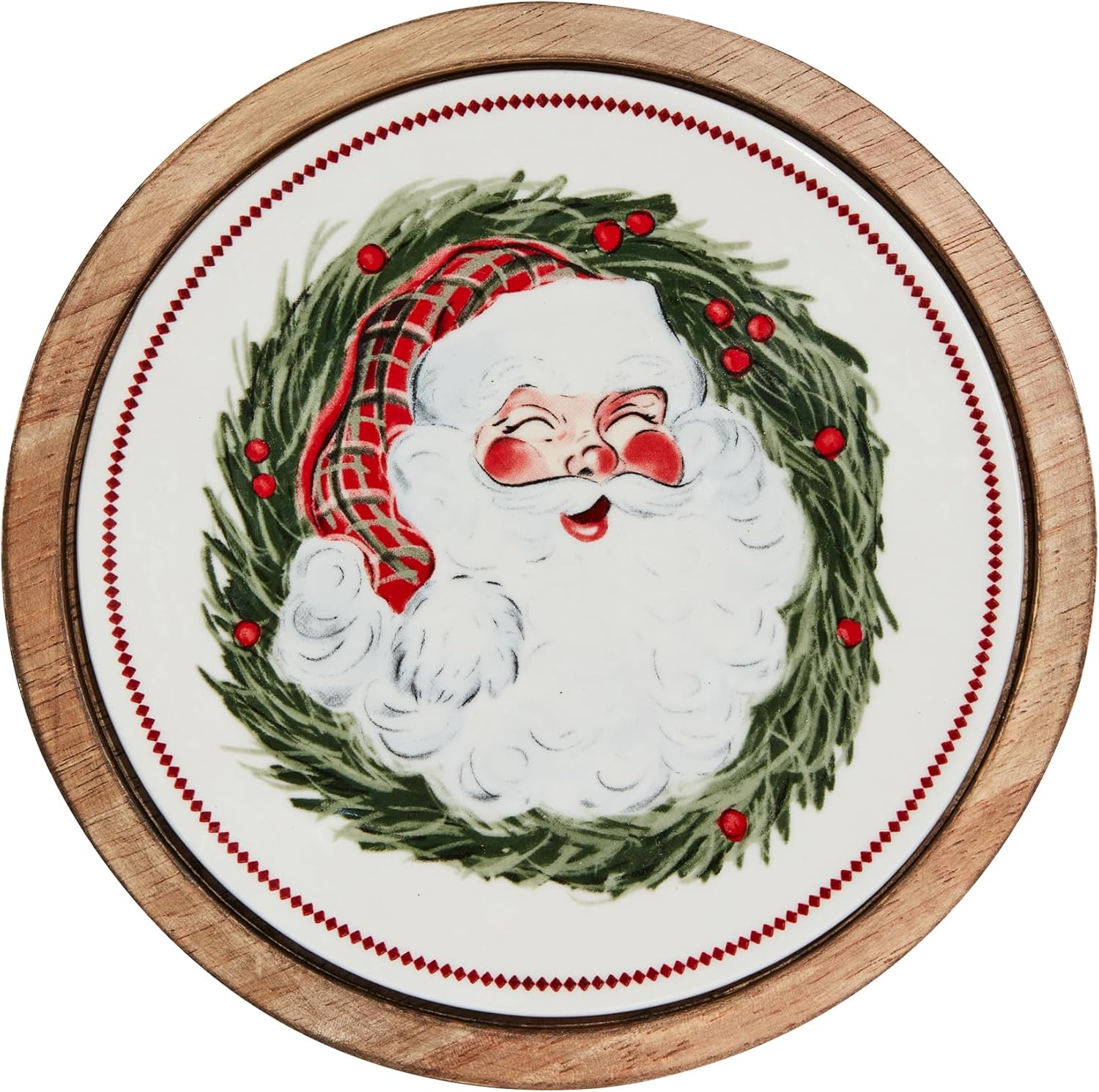 Mud Pie Santa Wood Stoneware Trivet; 1 1/2" x 8" dia
