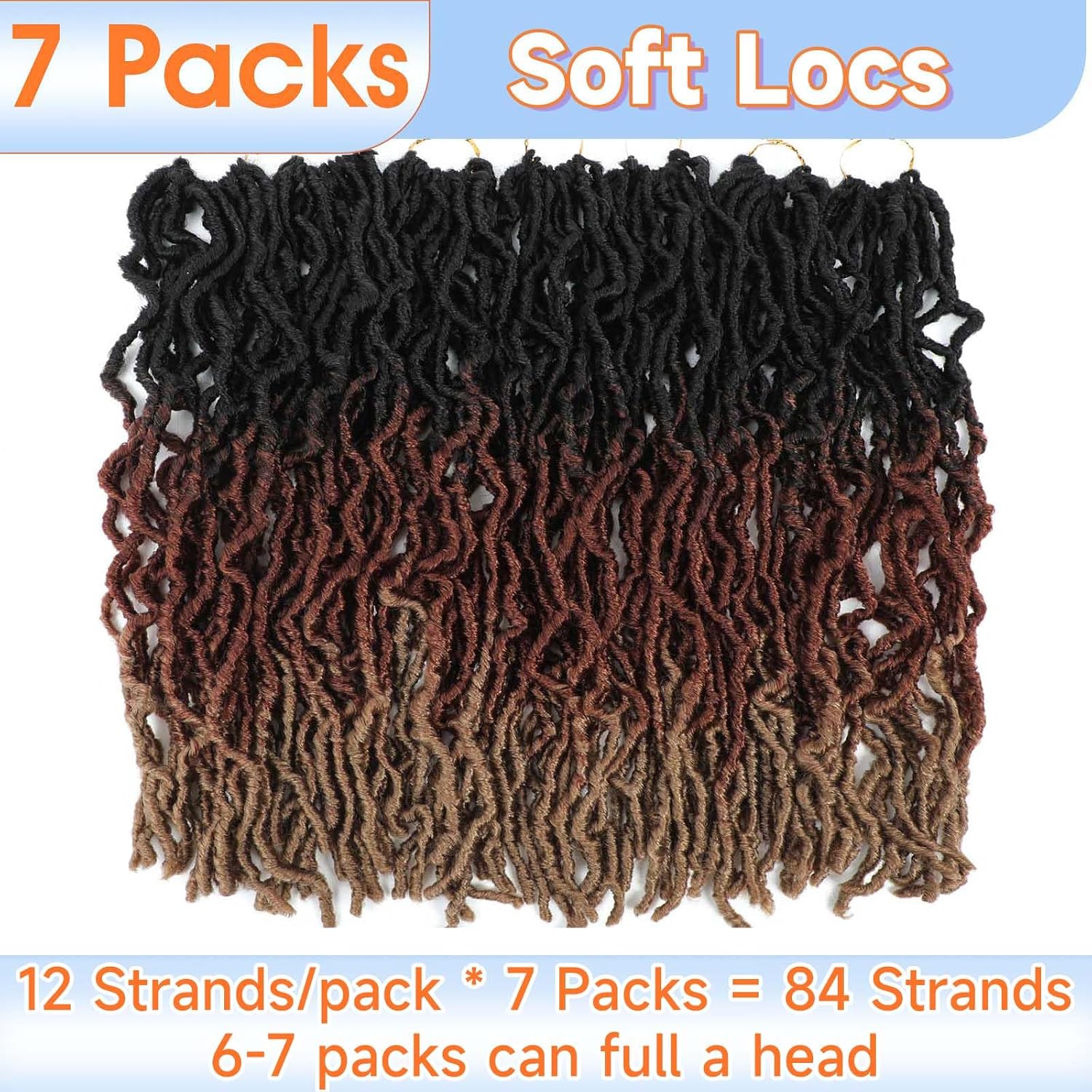 Faux Locs Crochet Hair 18 Inch 7 Packs Ombre Crochet Hair Soft Locs Pre Looped Crochet Braids For Black Women Butterfly Loc Extensions(1B/30/27, 18 In, 7 Packs)
