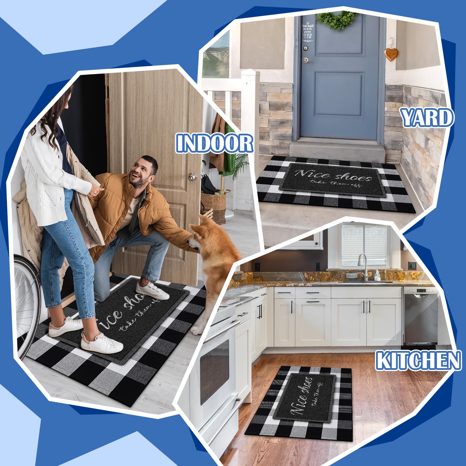 Geelin 2 felpudos de 30 x 18 pulgadas, diseño rústico de búfalo para exteriores, 43 x 27.5 pulgadas, felpudos de bienvenida para puerta delantera, casa de campo, exteriores, entrada interior y
