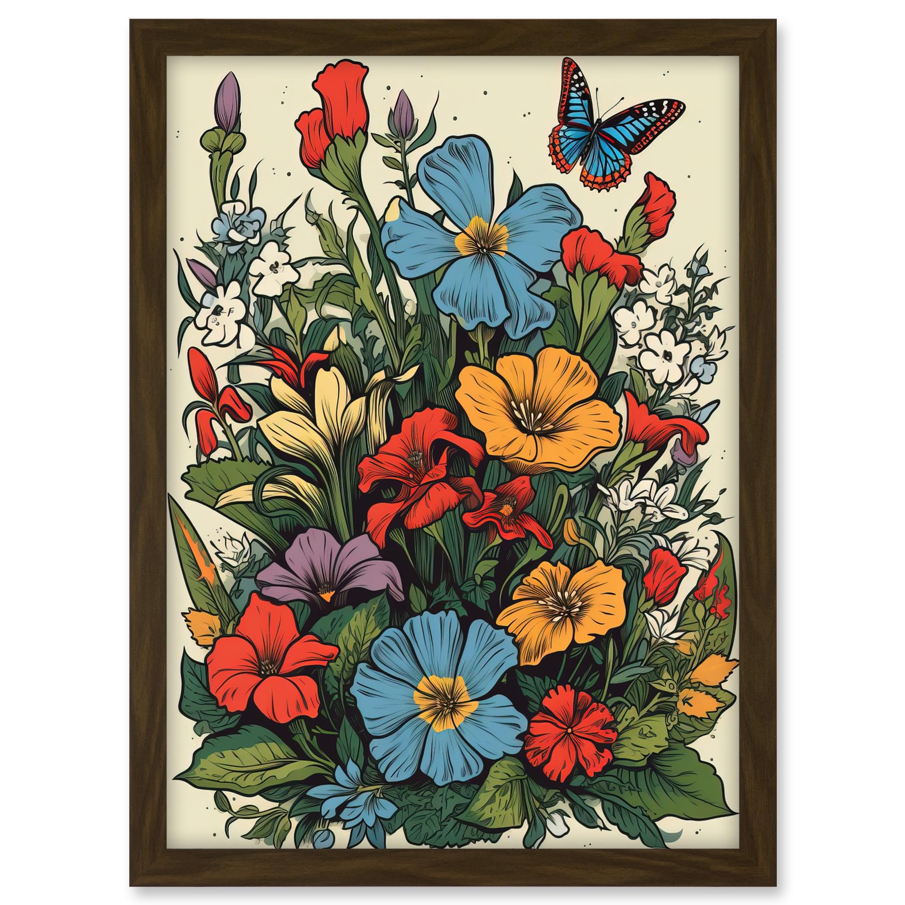 Artery8 Wildflower Meadow Colourful Tattoo Ink Body Art Rockabilly Americana 50s Artwork Framed A3 Wall Art Print