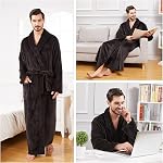 FashGudim Hommes Robes Grande et Tall Pleine Longueur En peluche Robe longue pour les hommes Peignoir Châle Collier chaud Robes de maison d'hiver