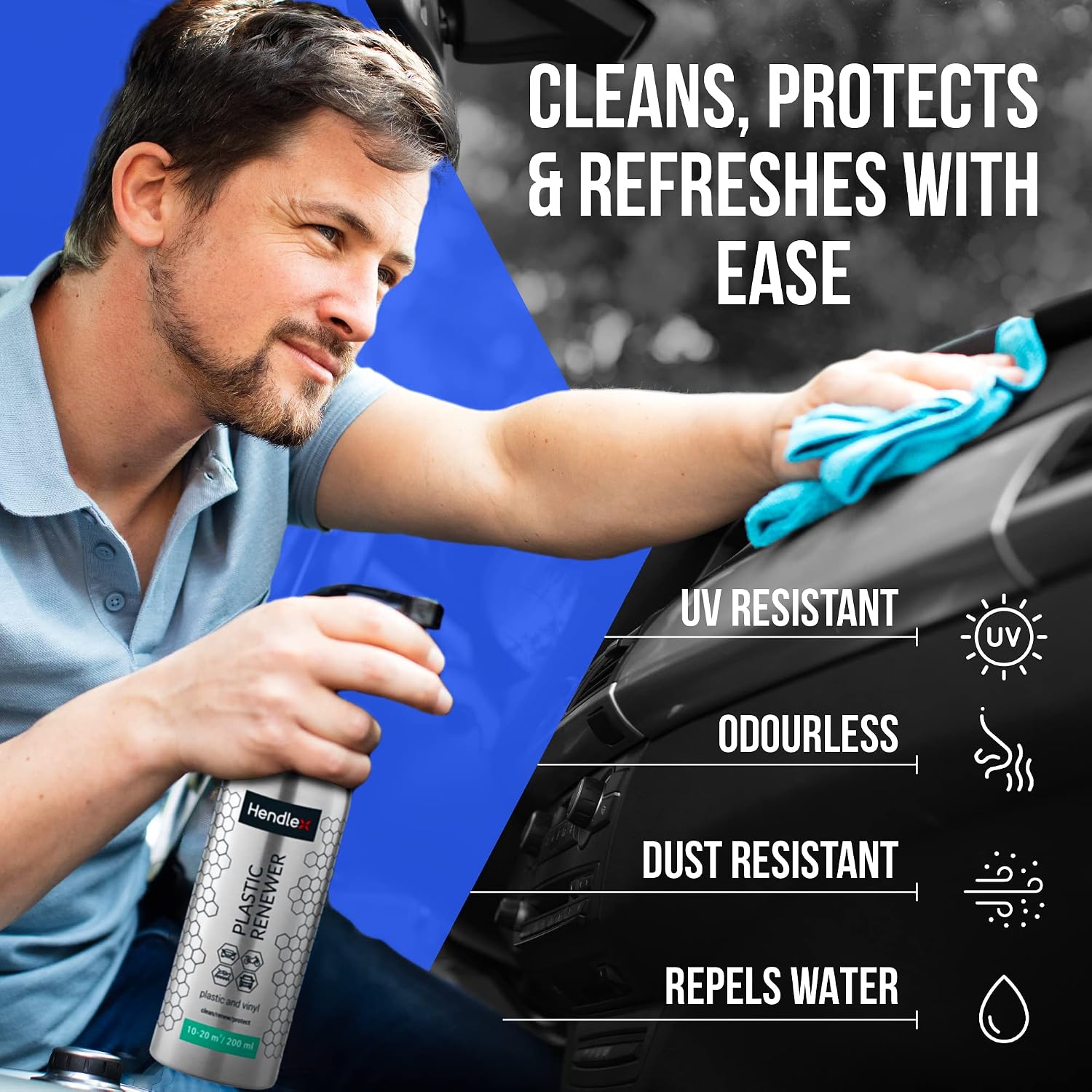Hendlex Car Plastic Restorer Nano Protector for Plastic Trim, Vinyl, Rubber - Interior and Exterior Coating Agent - Non Grease Matte Effect 6.76 oz + Microfiber Towel