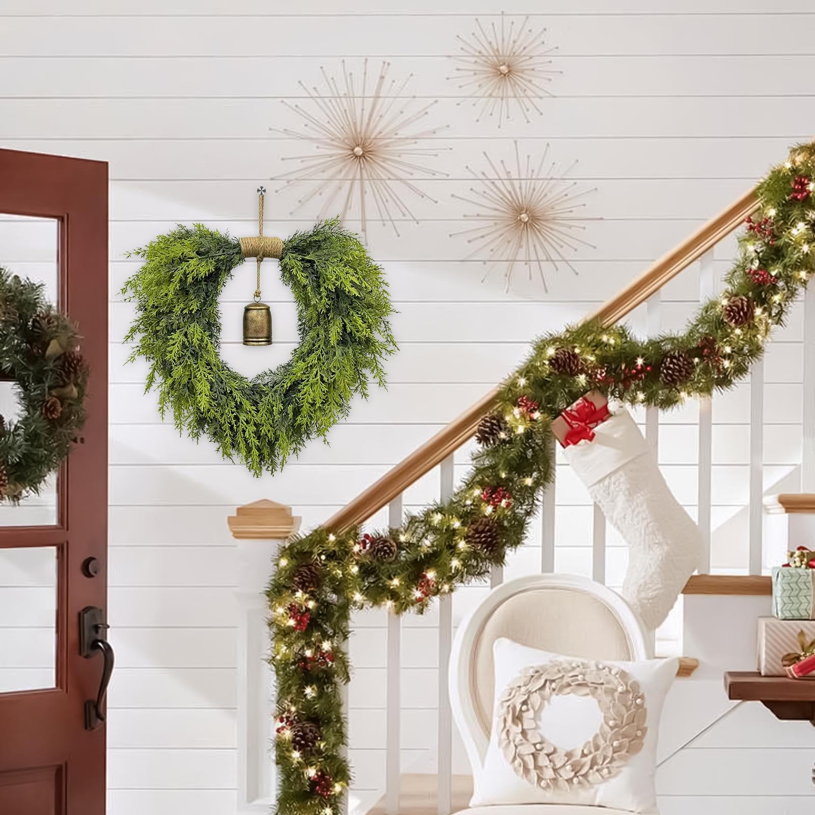 Decoraciones de Navidad | 50 cm – Christmas Front Door Artificial Wreath | Garland – Campanas, Festive Holiday | para puerta frontal Fireplace Wall Festival Home