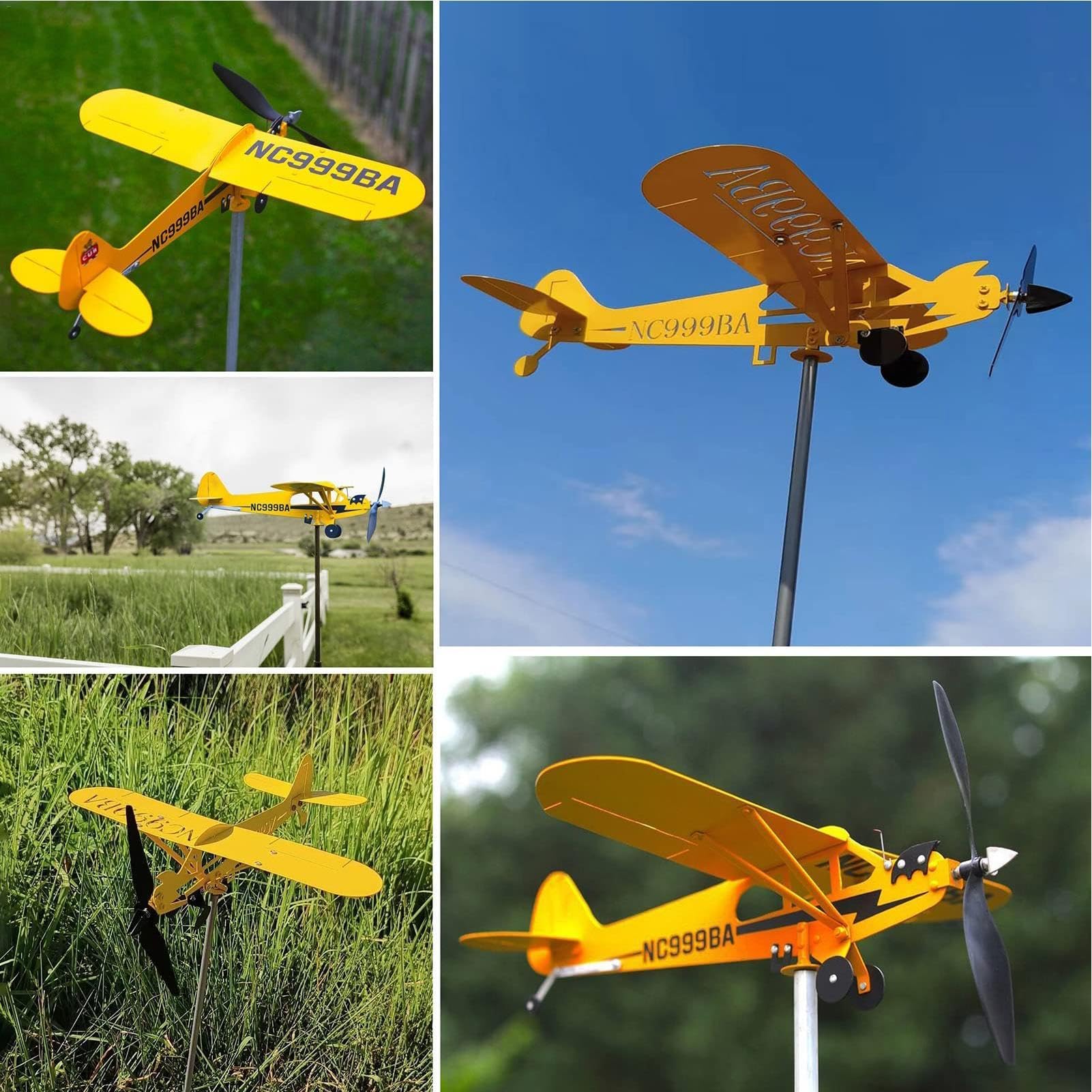 Molinillo de viento de metal 'Avión' – Molino de viento macizo para el jardín, veleta de avión, indicador de viento de metal para decoración de jardín al aire libre,
